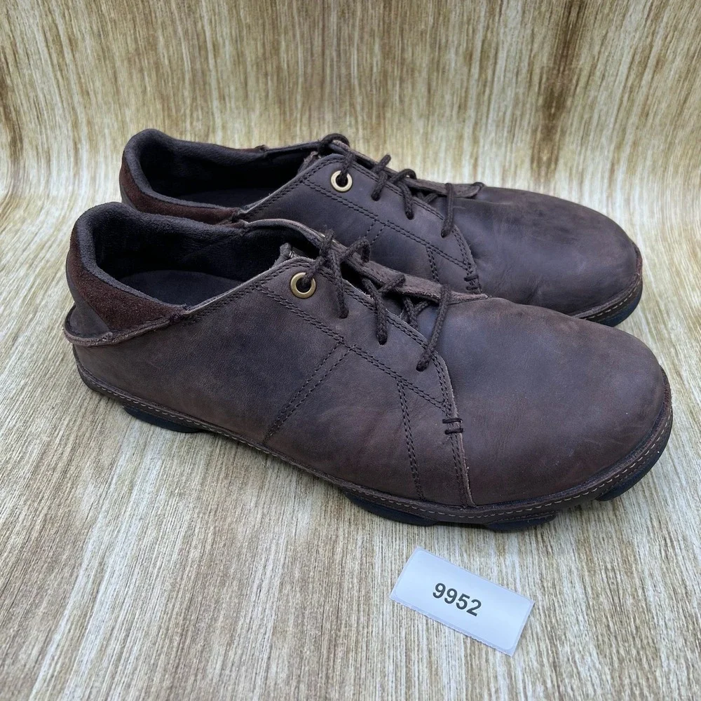 OluKai Hano Oxford Men's Size 10 Dark Brown Leather Lace Up Drop-In Heel Casual‎